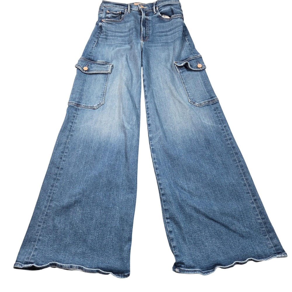 Mother High Rise Wide Leg Cargo Jeans Womens 27 Blue Medium Wash Denim